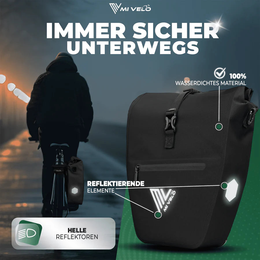 MiVelo - 2in1 Pannier CAPAX - 25L - Imperméable et avec réflecteurs - Noir