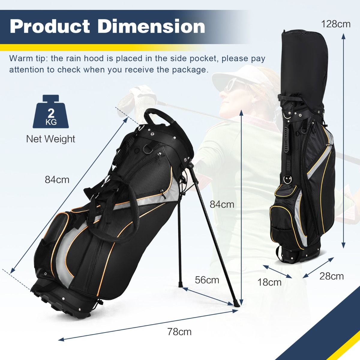 Sac de golf Coast - Organiseur à 8 compartiments - Système à double sangle - Noir