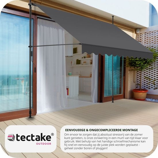 tectake - store à pinces - parasol - store - réglable - store à pinces - parasol balcon - 300 x 180 cm - noir gris - store - 404965