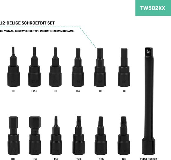 VONROC Clé dynamométrique ¼" - 265mm - 5-25Nm - Jeu d'embouts de 12 pièces (8 x Inbus, 4 x Torx) et rallonge de 100mm inclus - dans une mallette de rangement solide