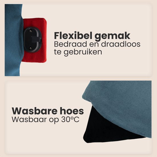 Auronic Heat Pillow - Classic - 45x45 - Sans fil - Rechargeable - Oreiller électrique - Infrarouge - Bleu