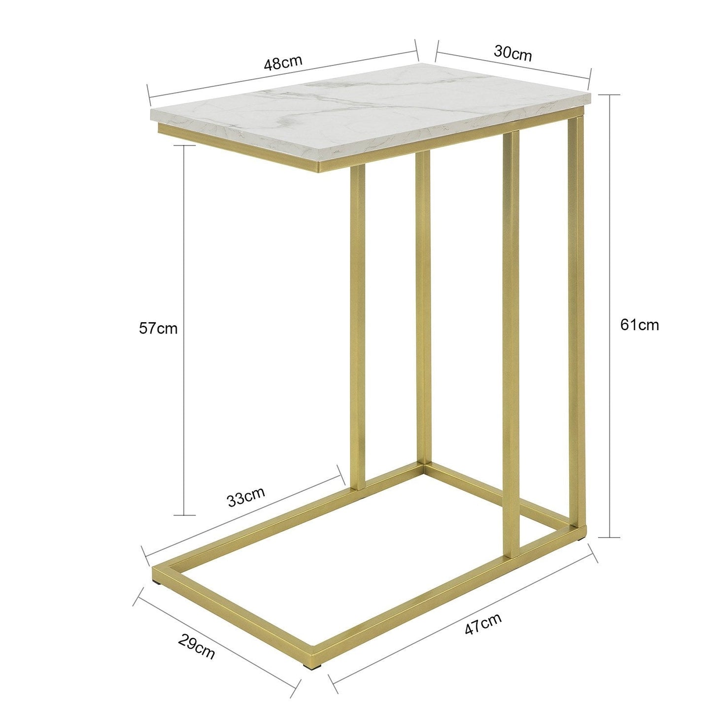 SoBuy FBT87-G Table d'appoint industrielle - Cadre doré - 48x61x30 cm