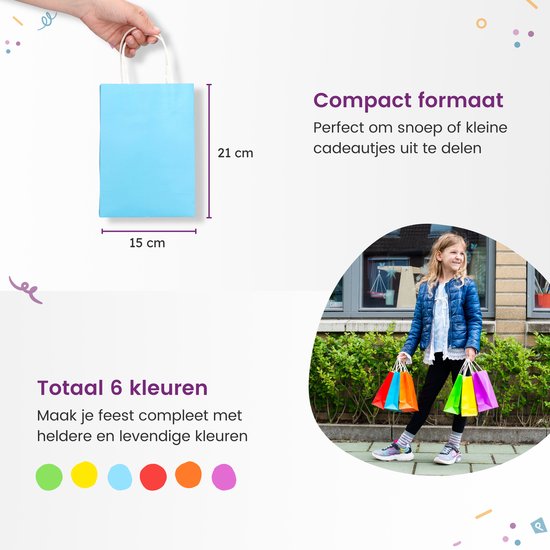 Partizzle 24x Sacs de distribution en papier - Sacs de bonbons pour enfants - Sacs de distribution pour fêtes d'enfants - Petits sacs de jouets - Sacs de distribution de bonbons pour carnaval Sacs de friandises pour jouets - 21x15 cm