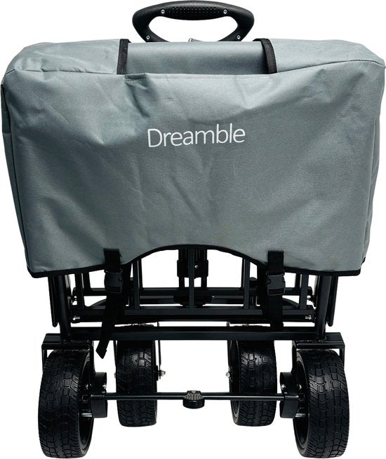 Dreamble® | Wagon | Gris | Jusqu'à 140KG | 120L | Fonctions de traction et de poussée | Tapis de sol souple et épais de 4cm - pour les enfants | Roues extra larges Ø20cm | Espace de rangement supplémentaire | 130x110(LxH) | 2 poches à l'extérieur, 1 poche
