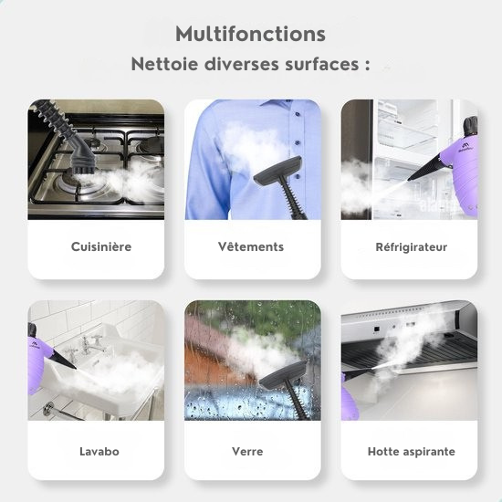 MotionFlow - Nettoyeur vapeur portatif - 12-en-1 - Multifonction - 1150 W - 450 ML - Violet