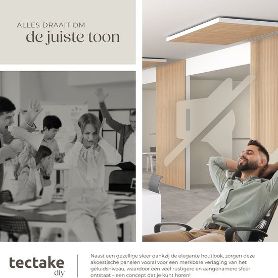 Panneaux acoustiques tectake® - Lot de 4 - Panneau mural acoustique - 60 x 120 cm - 2,88 m² - Panneaux muraux aux dimensions ajustables - Structure à lattes en MDF et placage de bois - Isolation acoustique - Décoration murale élégante - Montage facile - C