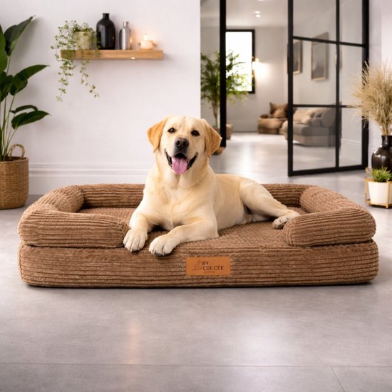 Lit orthopédique pour chien By Cee Cee – Lit pour chien – Tissu à nervures – Pour chiens de taille moyenne – Marron – 108 x 81 cm – Moos
