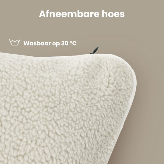 Auronic Heat Pillow - Sherpa Fleece - 45x45 - Sans fil - Rechargeable - Oreiller électrique - Infrarouge - Blanc