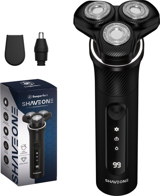 Rasoir pour hommes 3-en-1 - Avec tondeuse et tondeuse pour nez - Rasoir électrique - Rasage sur peau sèche ou humide - Tondeuse à barbe