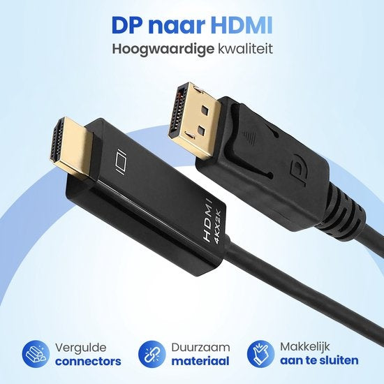 Garpex® Câble DisplayPort vers HDMI - 4K 60Hz Ultra HD - 1,8 mètres