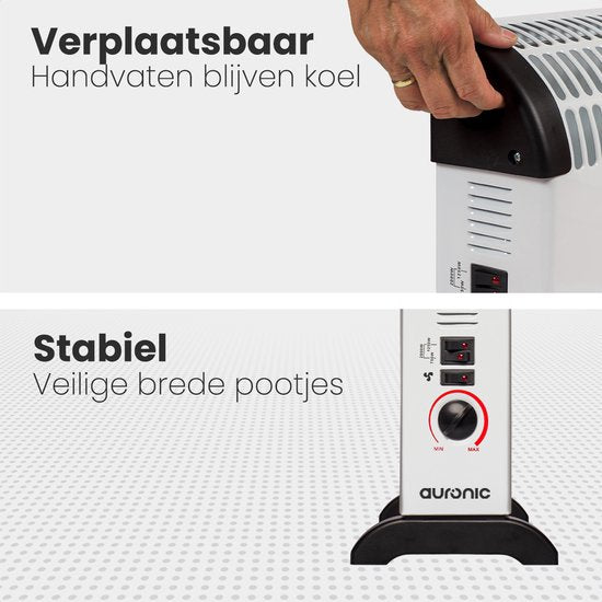 Auronic Convecteur électrique - 750/1250/2000 Watts - Avec ventilateur - Chauffage - Ventilateur - Blanc