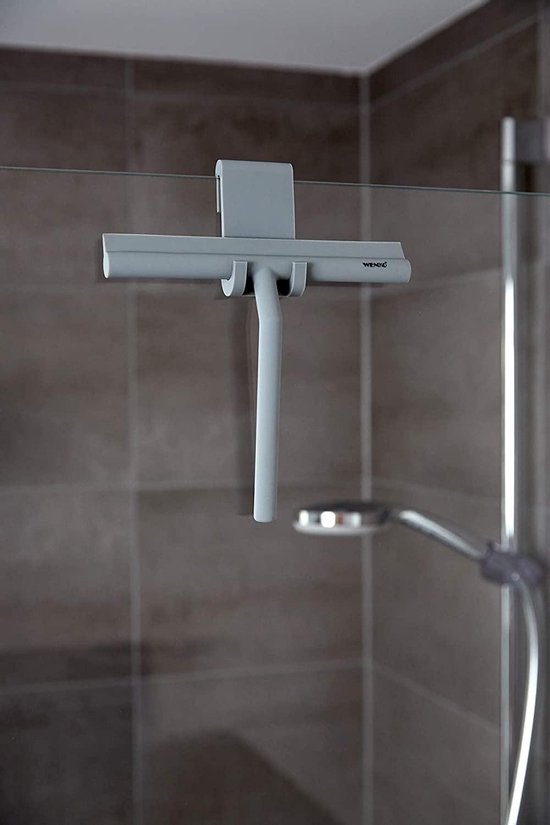 WENKO Raclette de douche avec crochet de suspension Mola en acier inoxydable gris - Raclette de fenêtre - Raclette de douche