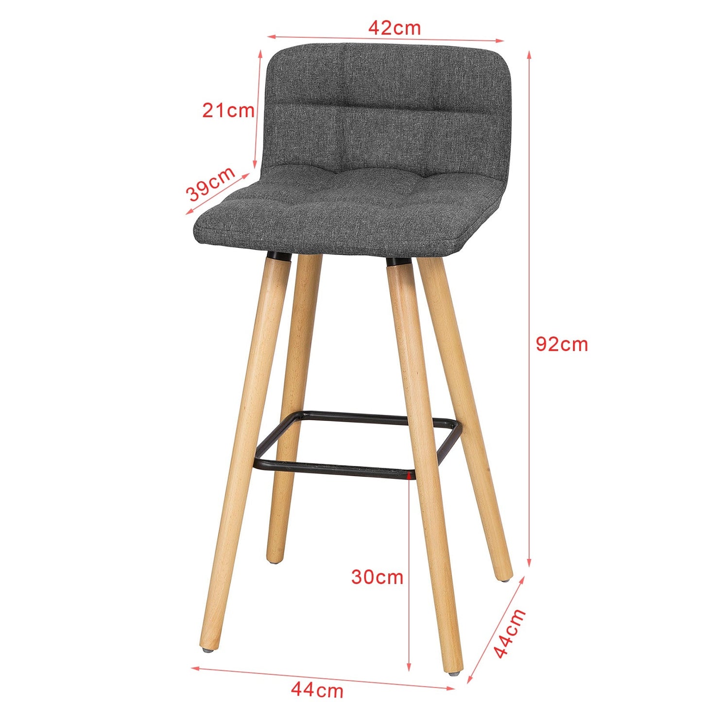SoBuy set de 2 tabourets de bar - Tabouret à dossier - Gris foncé - 92x44x44 cm - Hauteur d'assise 68 cm
