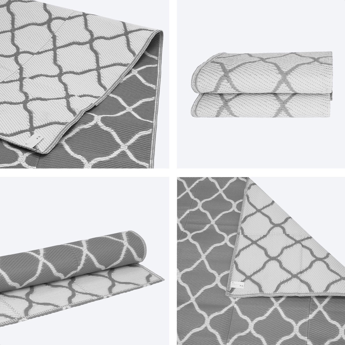 LifeGoods Tapis d'extérieur - 152x230CM - Tapis de jardin - Tapis d'extérieur - Réversible - Sac de transport inclus - Avec motif - Gris/Blanc