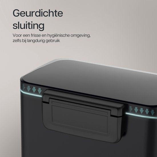 Deleca Trashcan Prestige - 50 Litres - Large - Poubelle / Corbeille à papier / Poubelle à pédale en acier inoxydable - Avec pédale et fermeture lente - Noir mat