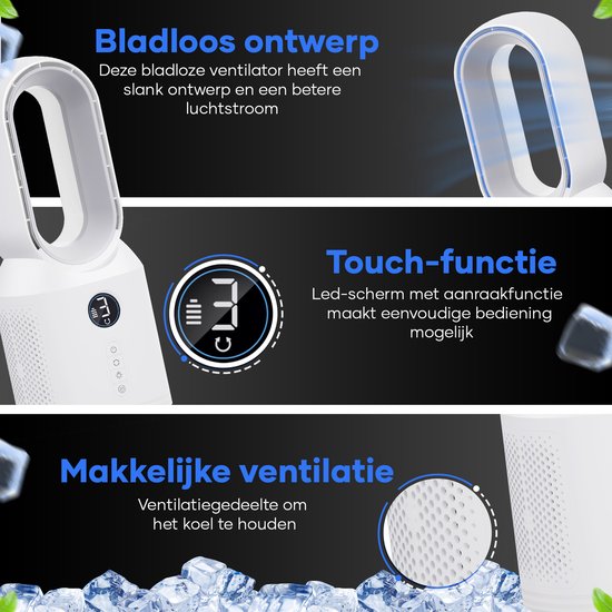 MATTI® - Ventilateur de table - Ventilateur sur pied - Ventilateur sans fil - Sans pales - Veilleuse incluse - Blanc