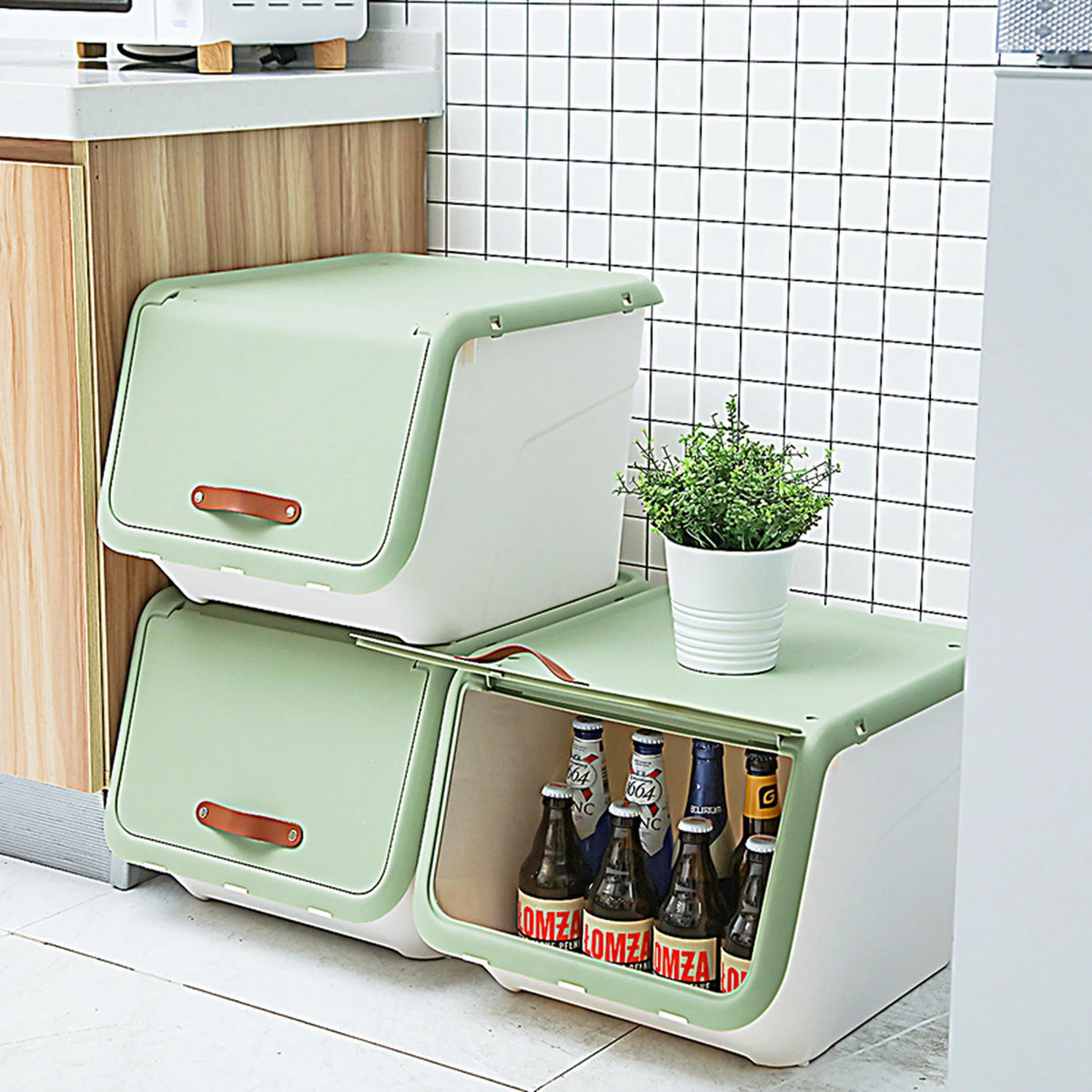 Lot de 3 bacs de rangement Citylife, vert, 38 x 46 x 31 cm