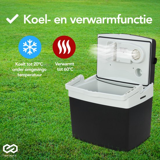 Infinity Goods Glacière électrique - 25L - Glacière - 12V et 230V - Frigobox - Refroidir et chauffer - Noir