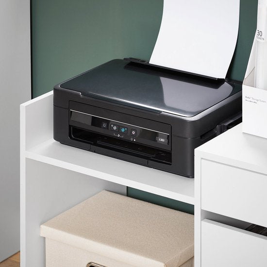 SoBuy ASK02-W Armoire de bureau - Armoire à imprimante blanche avec tiroirs et roulettes