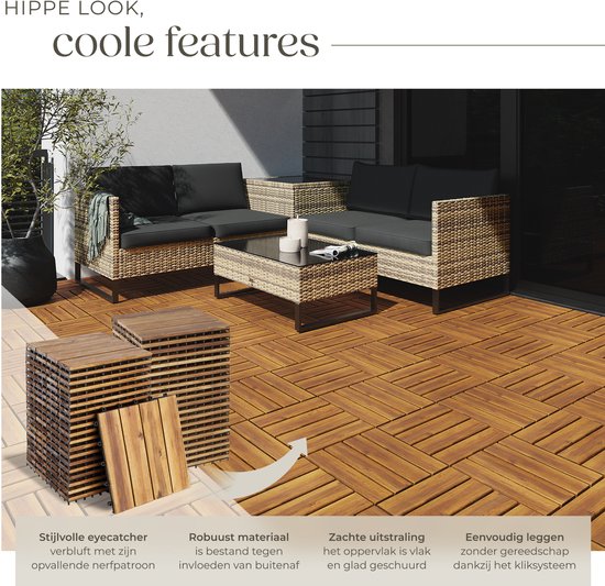 tectake® - Dalles de jardin en bois - Résistant aux intempéries - Revêtement de sol pour balcon - Dalles de sol - Sol de balcon - Dalles de terrasse avec système d'encliquetage - Drainage - lot de 40