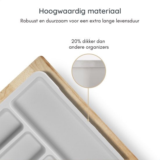 Deleca Range-couverts coulissant avec 8 compartiments - Range-couverts pour tiroir - Range-couverts pour tiroir de cuisine - Porte-couverts pour la cuisine - 57 x 38 cm - Plastique / Blanc Gris