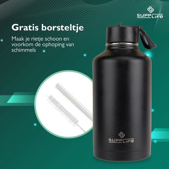Bouteille isotherme Supplife Luxe en acier inoxydable, 2 litres - double paroi isolante - sans BPA et étanche