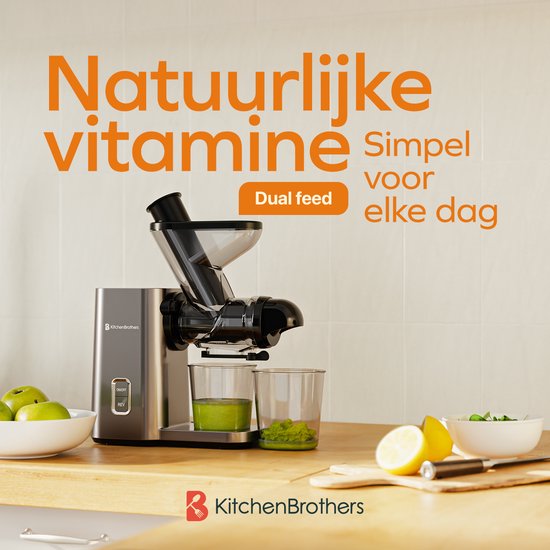 KitchenBrothers Slowjuicer - Mini presse-agrumes - Presse-légumes et fruits - Alimentation 40 mm et 50 mm - 400 ml - Gris