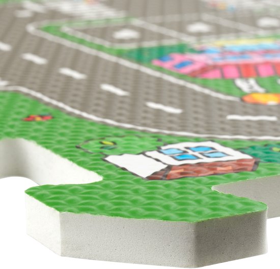 tectake® - Tapis de jeu - tapis de jeu en mousse - Tapis de jeu bébé - Ville et routes - 90 x 90 cm - Tapis puzzle 9 pièces - Antidérapant - Absorbe le bruit et résiste à l'humidité