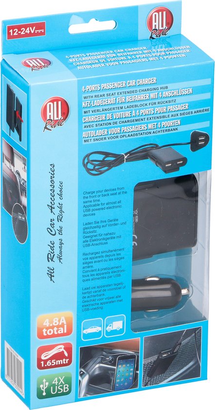 All Ride USB Charger for Car - Chargeur de voiture - 12/ 24 Volt - Splitter for Cigarette Lighter