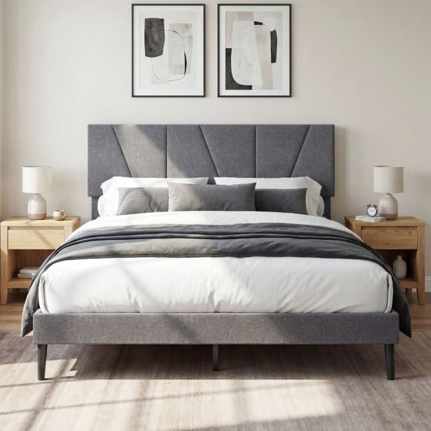 Cadre de lit rembourré Coast – 160 x 200 cm – Tête de lit réglable – Gris foncé
