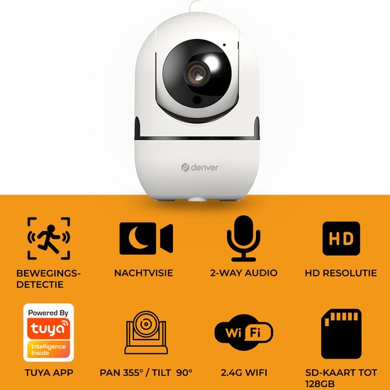 Denver Caméra de sécurité intérieure - Caméra pour animaux - Blanc - 9.20x7.20x16 cm
