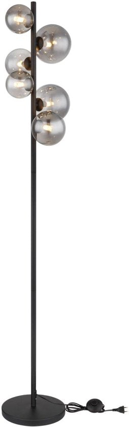 Lampadaire RIHA Glass 155.0cm Matt Black | Smoked G9 6-Light
