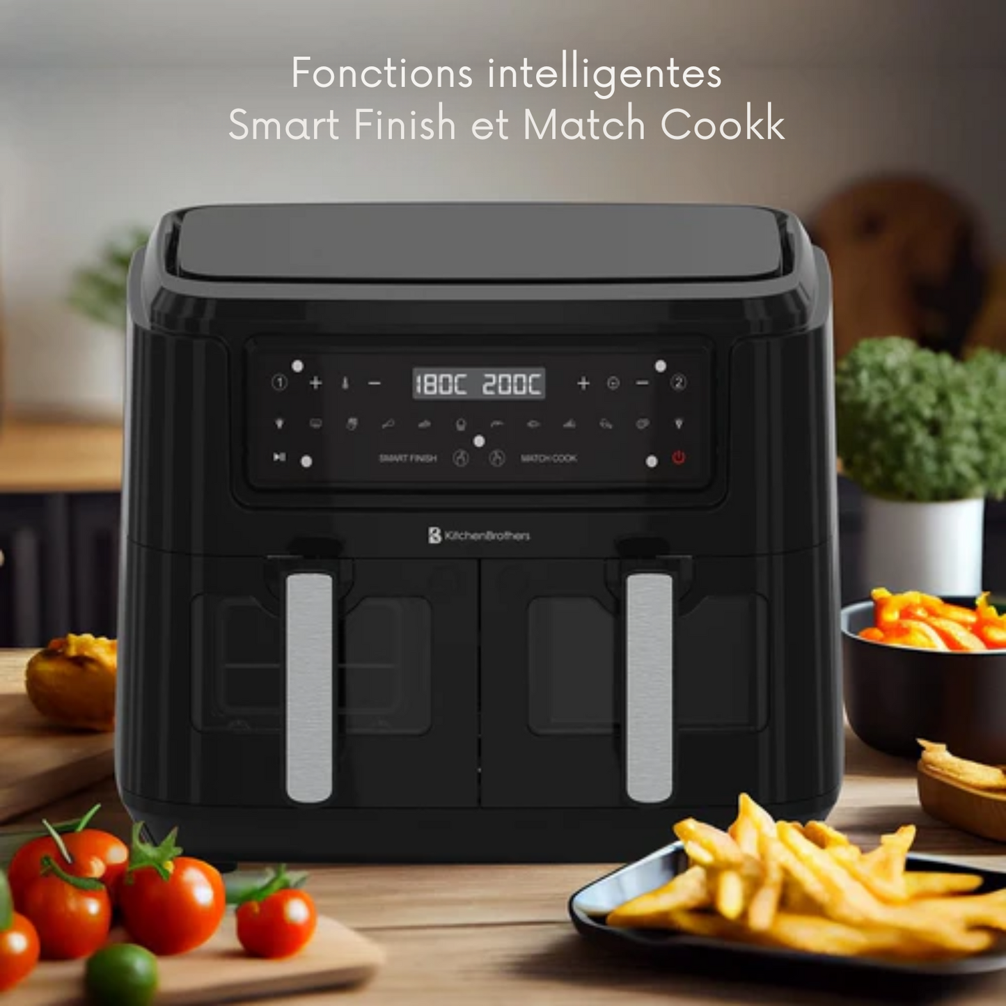 Double Airfryer XXL - KitchenBrothers - Friteuse - 2 x 4,5L - 2400W - Noir