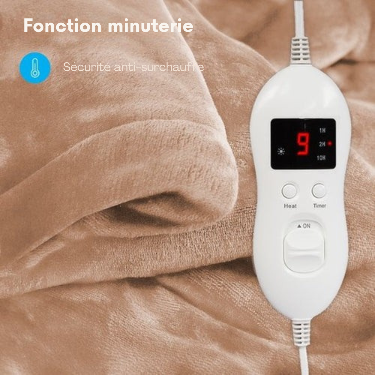 Couverture électrique Auronic - Couverture chauffante - 9 niveaux de chaleur - 1 personne - 160x120cm - Marron clair