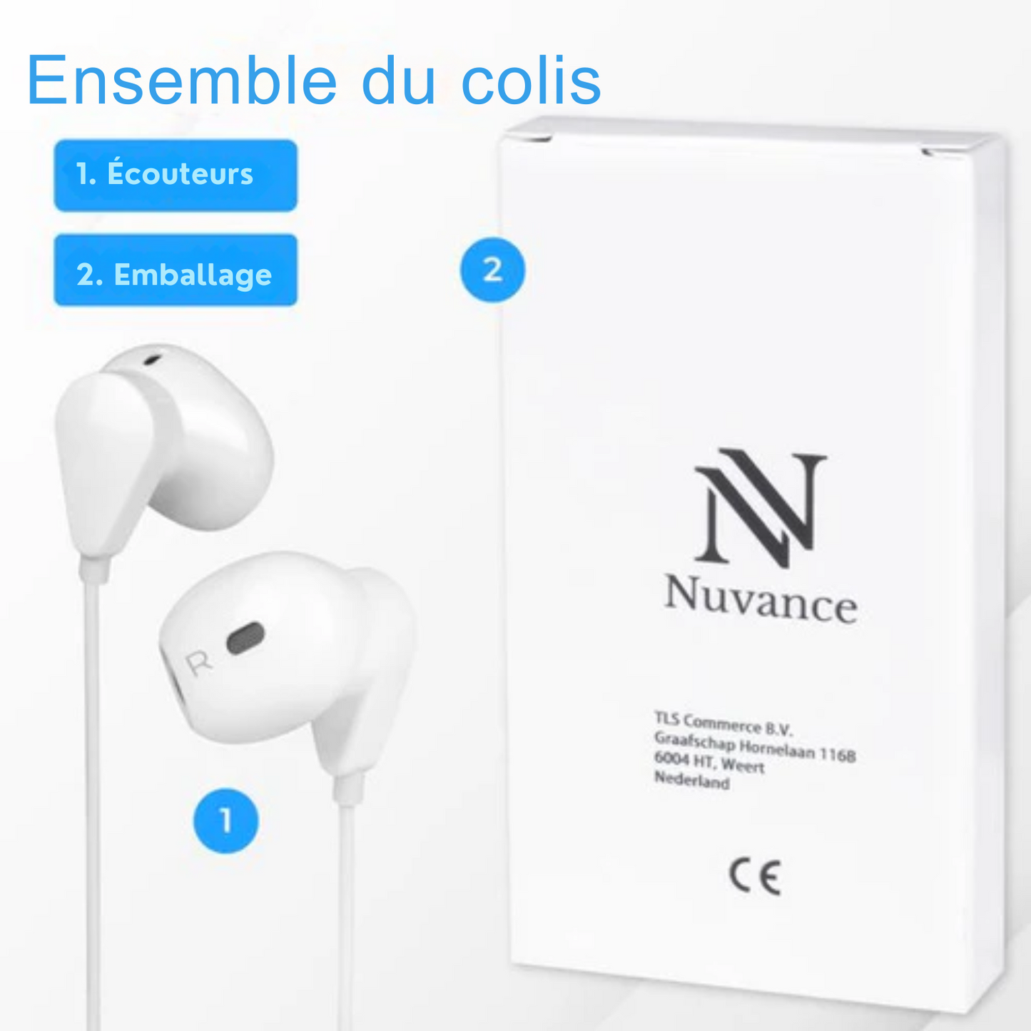 Écouteurs avec fil - Nuvance - Compatibles avec Lightning - Écouteurs intra-auriculaires avec fil - Écouteurs avec fil et microphone - Blanc