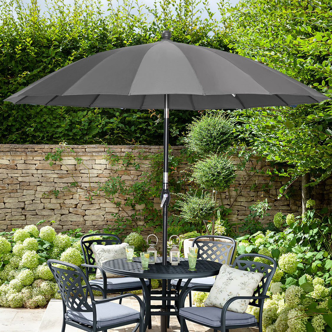 Angel Living Parasol Rond - Ø270cm - Solide - Inclinable - Gris