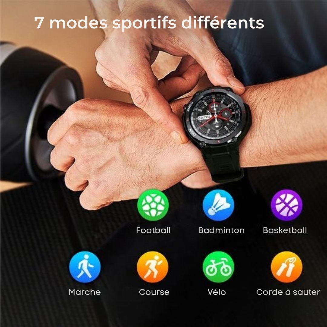 Montre connectée K22 - Nuvance - 45mm - Ecran tactile - Etanche IP67 - Hommes, femmes et enfants - iOS & Android - Noir