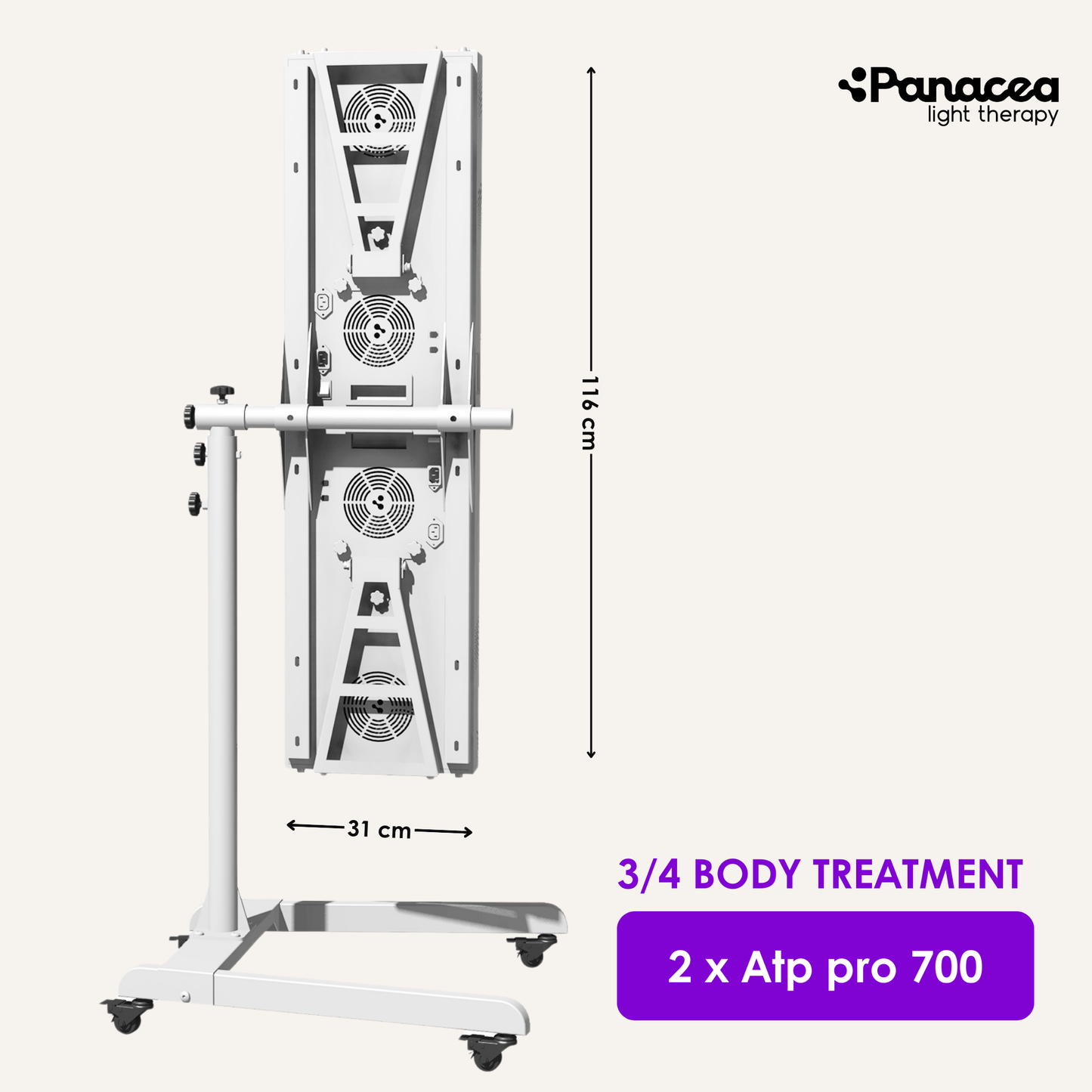 Panacea Light Therapy Mobile Panel Stand - Hauteur réglable jusqu'à 160 cm - Max. 20 kg - Métal - Blanc