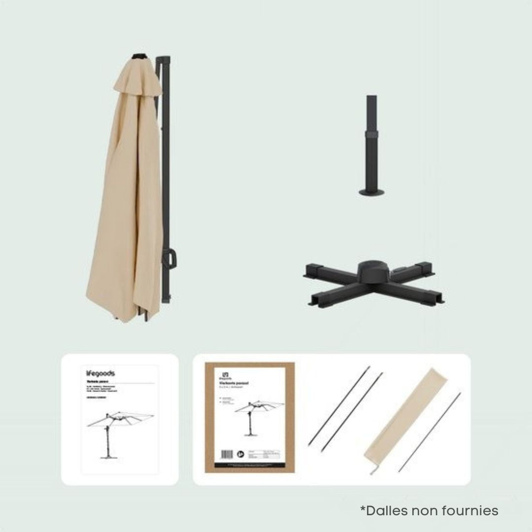 Parasol LifeGoods - 300x300 cm - inclinable - imperméable - avec housse - Taupe