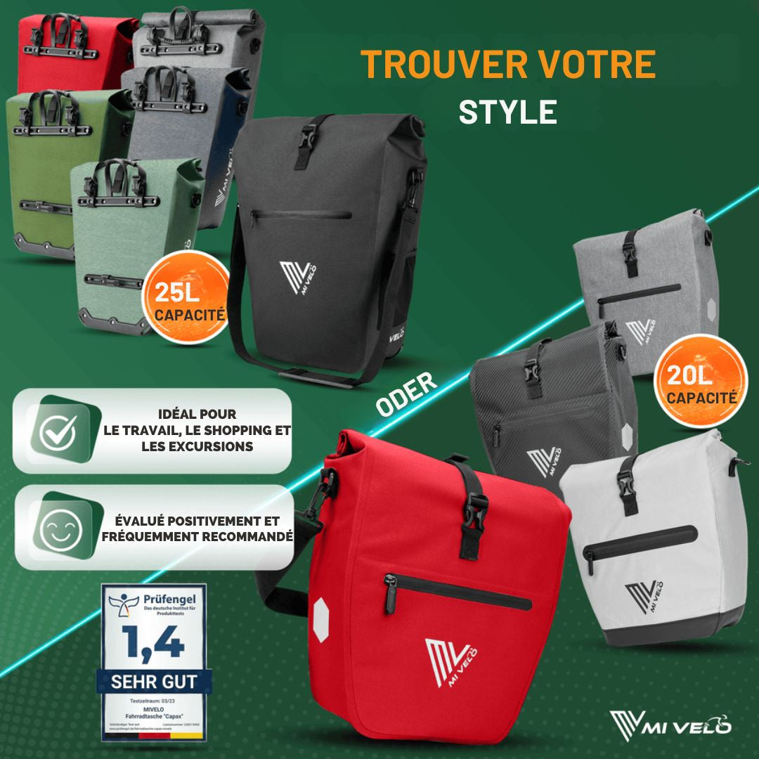 Sacoche pour vélo MIVELO- Imperméable et avec bandoulière - 20 litres - 50 x 31 x 14 cm - Rouge