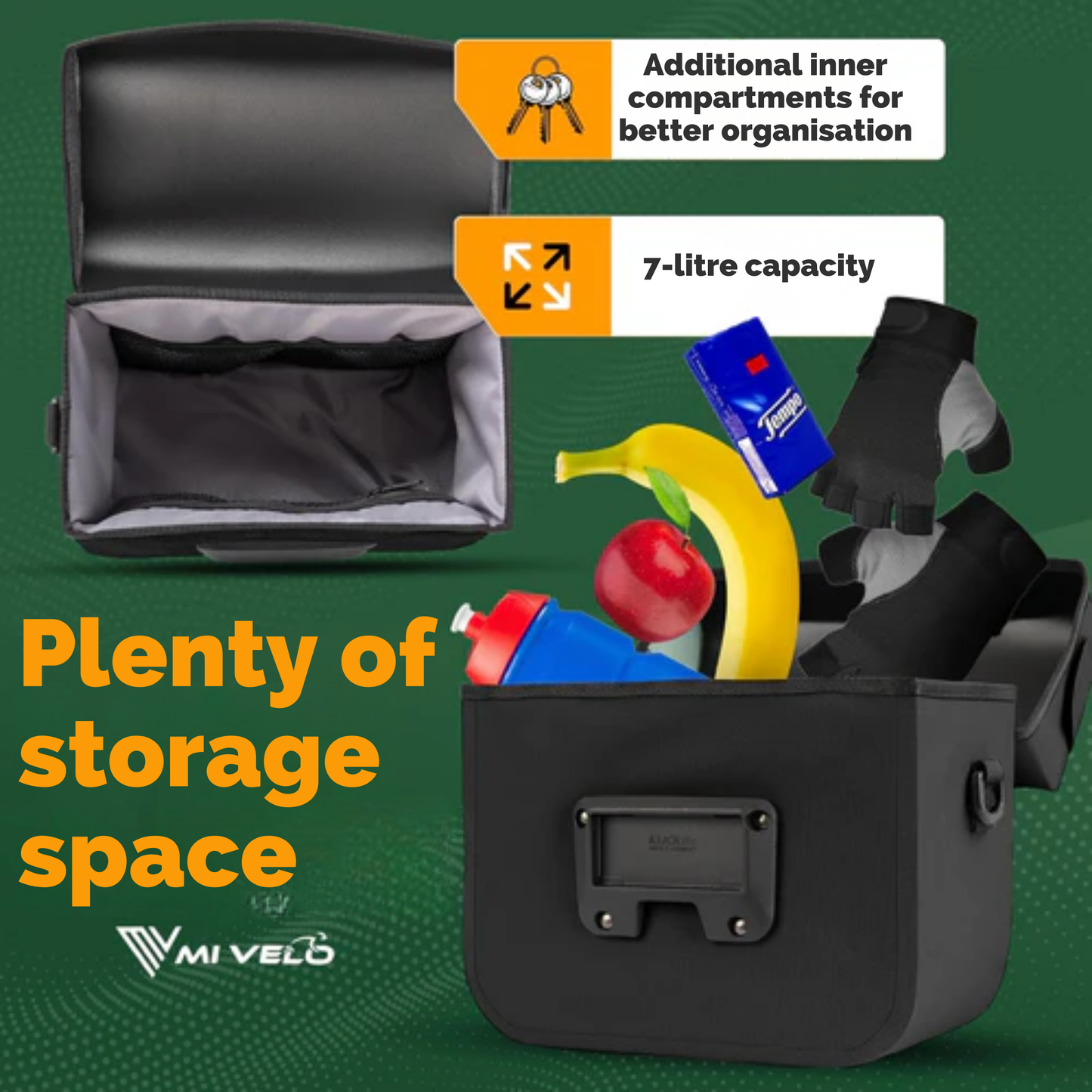 MIVELO Sacoche guidon OSKAR - 6L - Isolé - Déperlant - Poche téléphone - KLICKfix - Noir