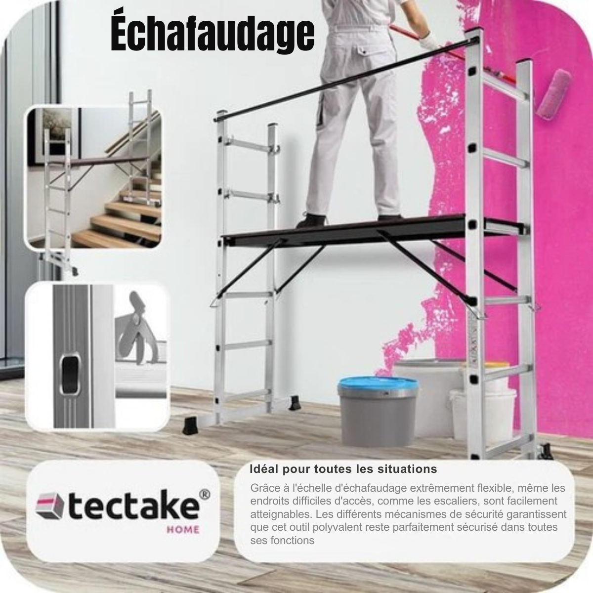 Échelle multifonctionnelle - tectake 401668 – 4 en 1 -Support d'échafaudage - Hauteur de travail 1m