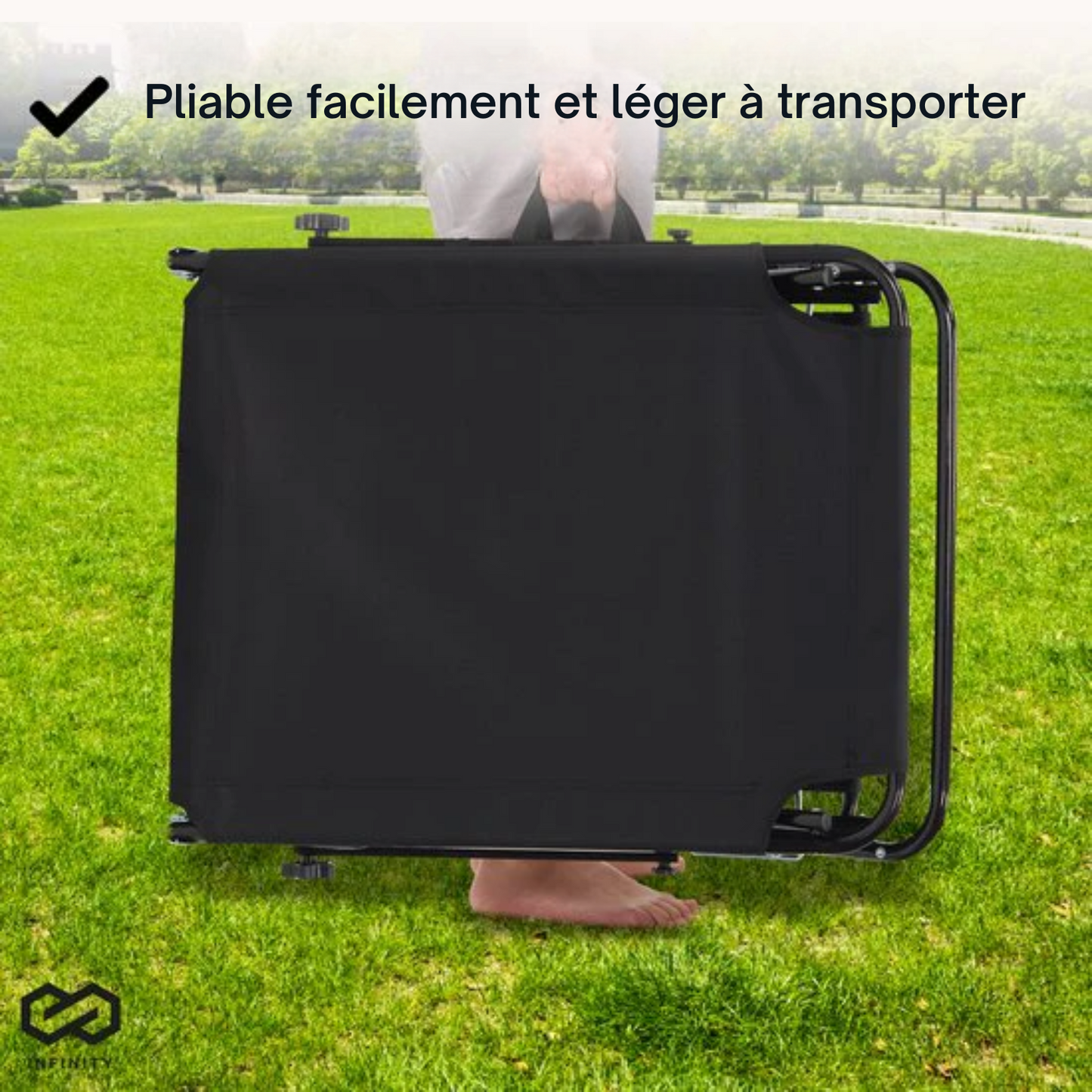 Chaise longue - Infinity Goods - pliable - réglable - jardin - résistant aux intempéries - noir