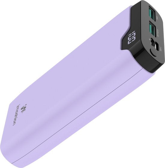 imoshion Powerbank 20000 mAh - Chargeur rapide 22,5W - Indicateur LED - USB C & USB A - Convient à iPhone et Samsung, entre autres - Universel - Lilas