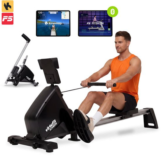 Rameur VirtuFit ROW200i - Pliable - 10 niveaux de résistance - Silencieux - Kinomap & FitShow - Écran LCD avec support pour tablette - Rameur d'intérieur - Rameur (ROW450)