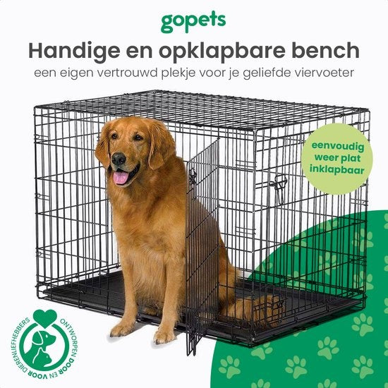 Cage Pliable pour Chiens - Gopets - Taille L - Avec Coussin - 2 Portes - 91 x 57 x 64 cm