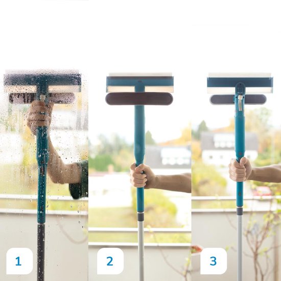Livington Window Buddy - Nettoyeur de vitres - Nettoyeur de vitres à perche télescopique - Raclette à vitres - Raclette à vitres - Raclette de douche - Nettoyeur de panneaux solaires traducteur