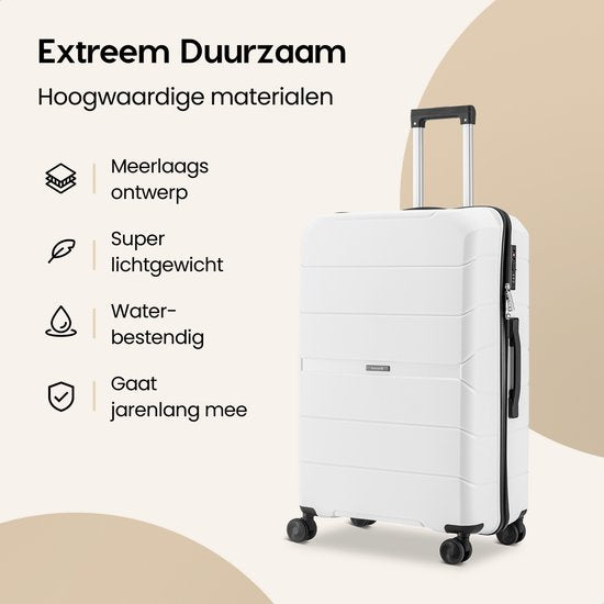 SKYCASES Urban Adventurer - Valise à main - Serrure à numéro - 44L - Roues pivotantes - Valise de voyage avec serrure à bagage - Trolley léger - Blanc
