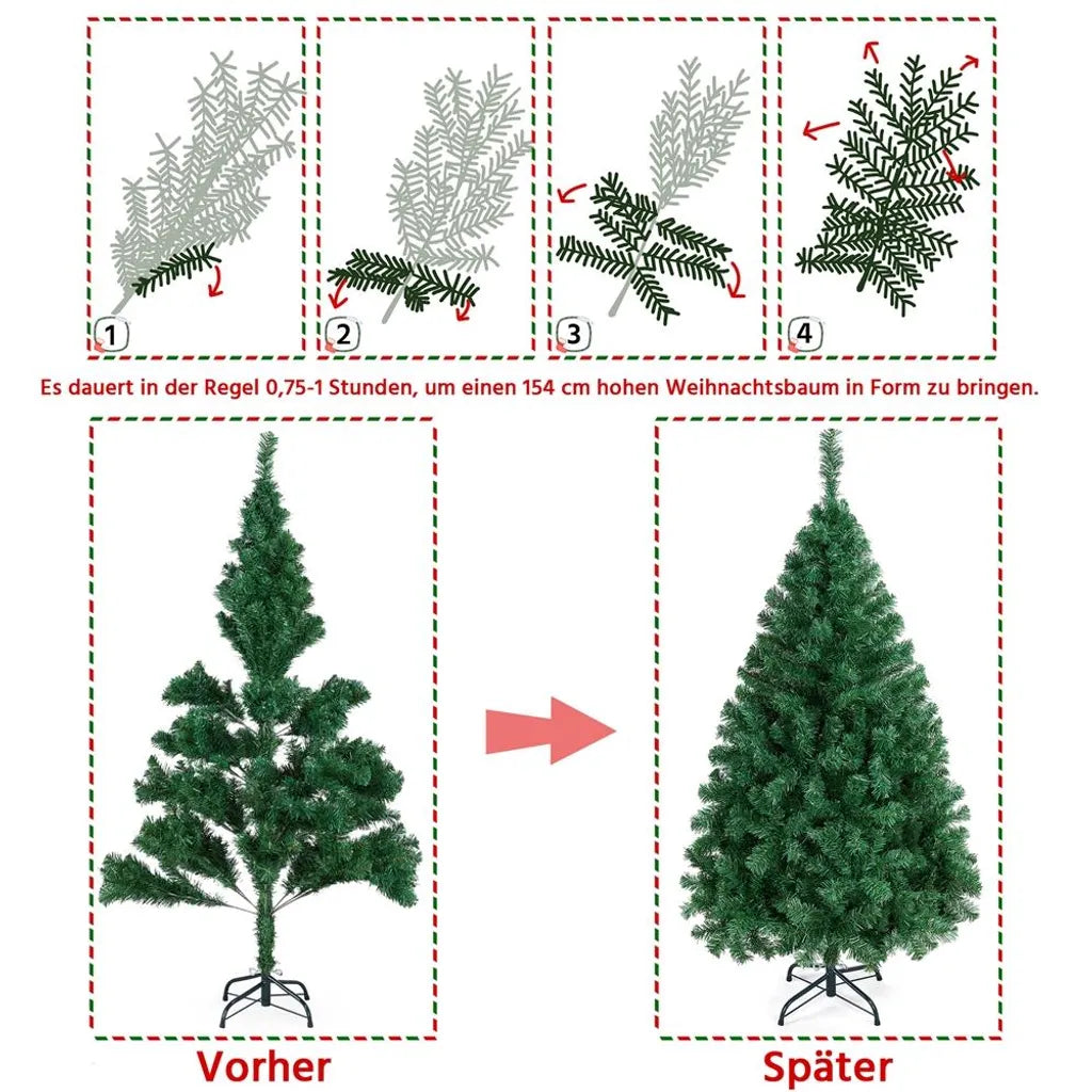 Yaheetech Arbre de Noël Artificiel - 154 cm Vert - 398 Branches - Réaliste - Support pliant - Compact - Vert