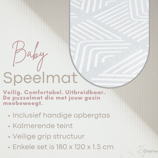 NilaFee™ - Tapis de jeu - Mousse - Bébé - Tapis d'éveil - Tapis de rampage - 180 x 120 x 1,5 cm - Tapis puzzle - Sac de rangement - Motifs géométriques gris